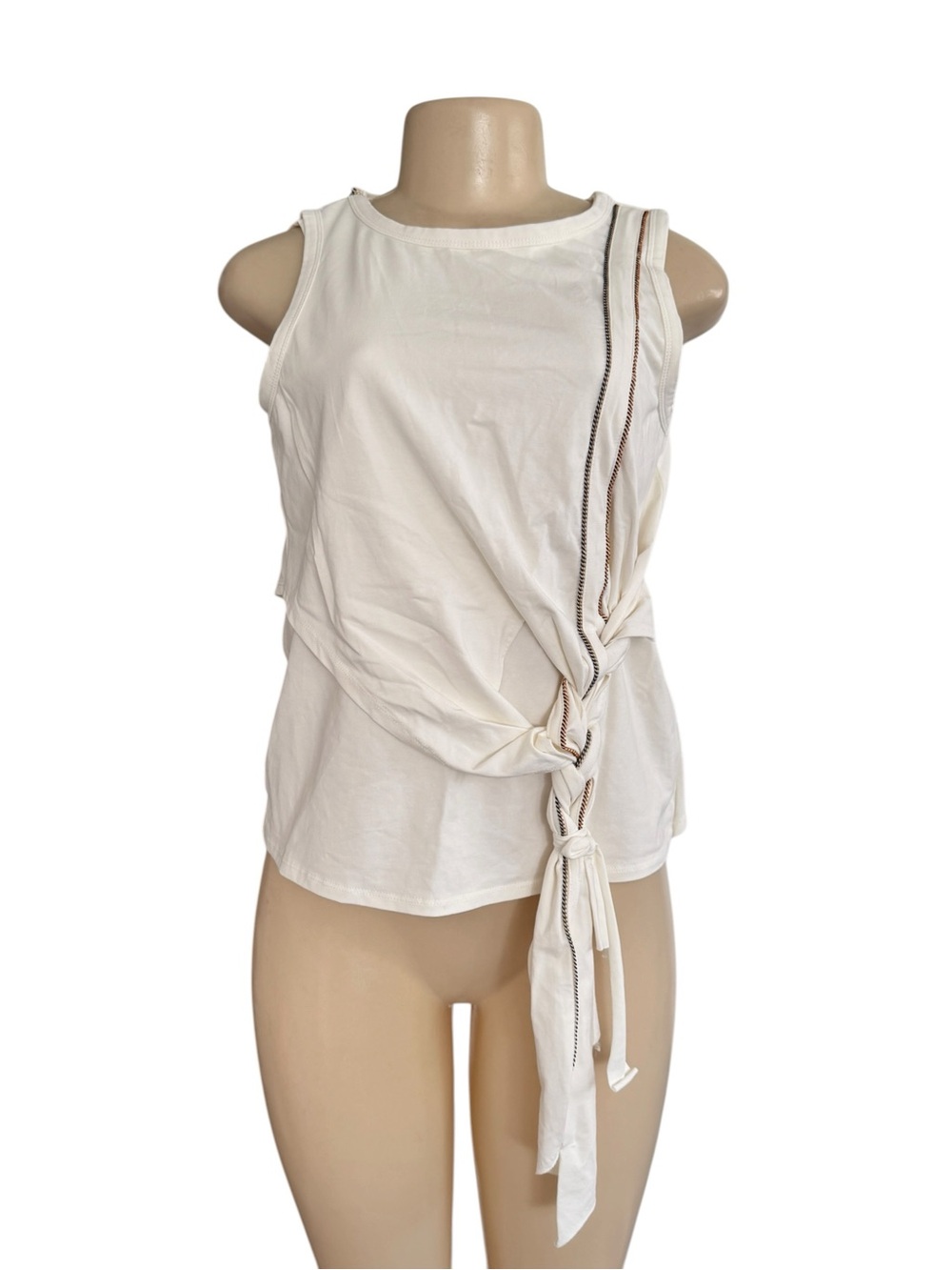 Women's White Knot-Detail Sleeveless Tank Top
